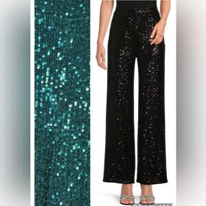 NWT Belle by Badgley Mischka Iris EMERALD GREEN sequin flat front drapey pants